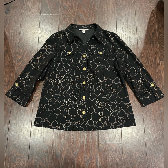 JM Collection Faux Suede 3/4 Sleeve Snap Shacket Size Large Petite - Picture 1 of 6